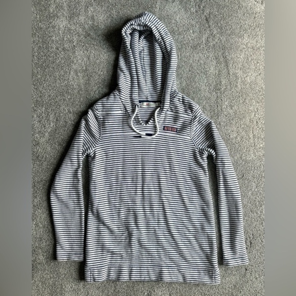 Vineyard Vines Womens XXS Striped Pullover Hoodie Navy White Nautical Whale Logo